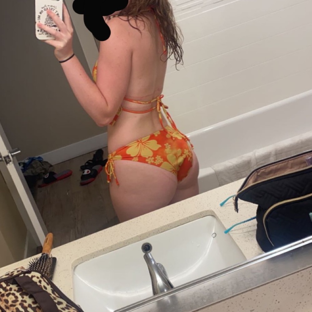 Shein bathing suit, orange/yellow flowers